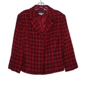Vintage Donna Morgan Boucle Red and Black Plaid Snao Front Jacket Blazer Size 14